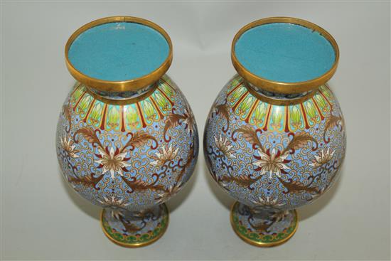 A pair of Chinese cloisonne enamel baluster vases, early 20th century, 21cm